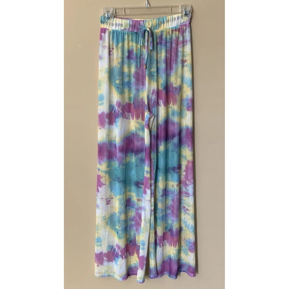 TiniBikini Cover Up Swim Pants Sheer Beach Pool Lounge Tie Dye Rainbow Sz Small